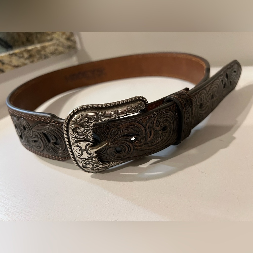 Hooey Brown Leather Belt with Silver Buckle